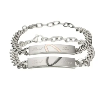 Titanium Steel Couple Bracelet Set Silver Hearts
