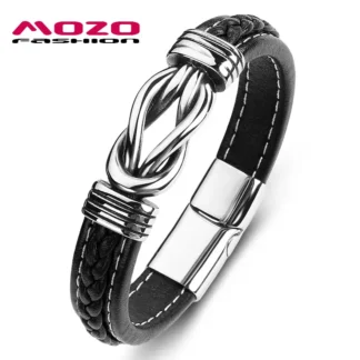 Black Leather Knot Bracelet for Men