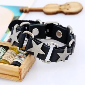 Black Star Accents Cowhide Bracelet for Women