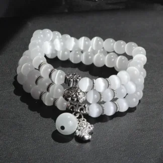 Three-Circle Cat Eye Bracelet for Women with Silver Charm