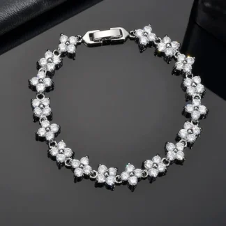 White Zircon Flower Bracelet for Women Rose Gold