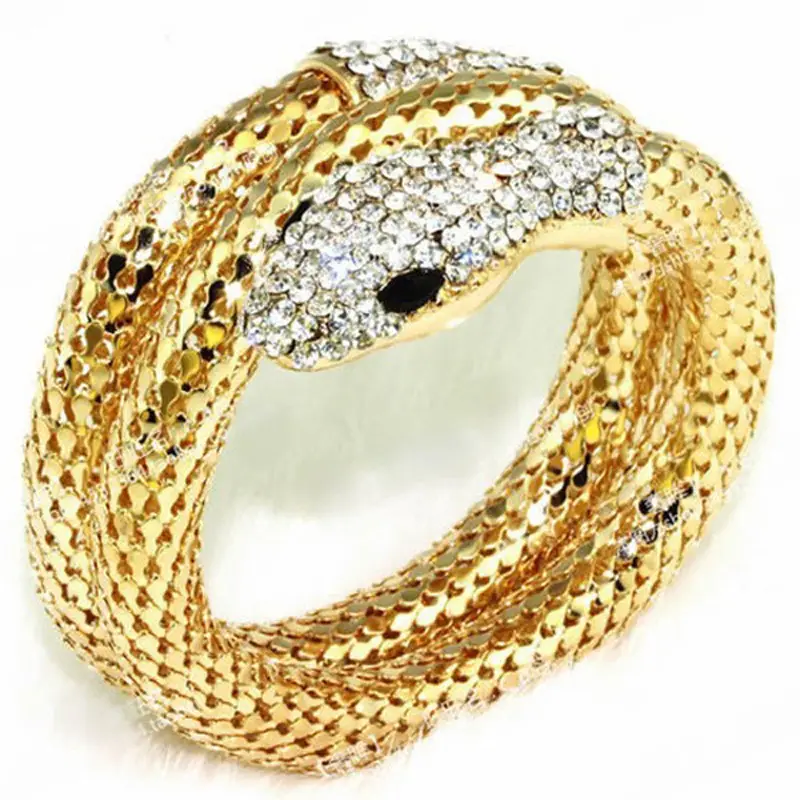 Multi Layered Snake Bracelet Gold Plated Diamond Embellished - Image 2