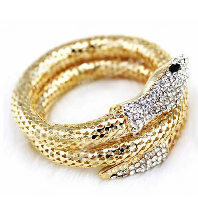 Multi Layered Snake Bracelet Gold Plated Diamond Embellished - Image 3