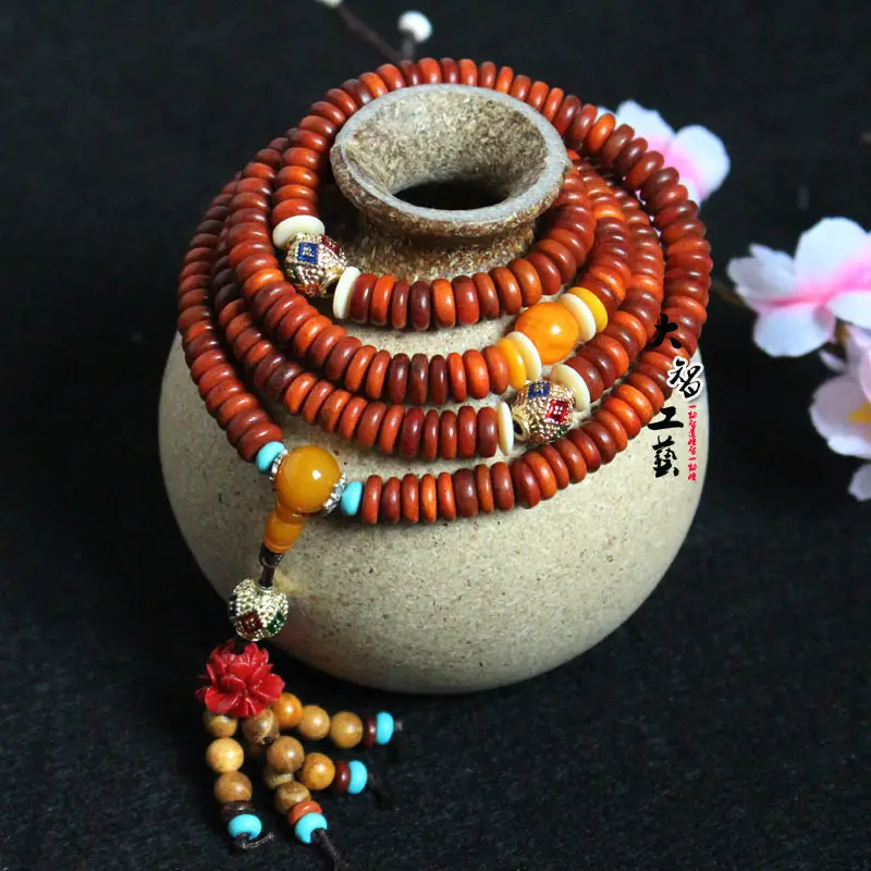 Blood Dragon Wood Prayer Mala Red Beads - Image 3