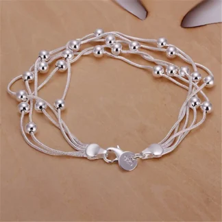 Silver Plated Five-Line Beaded Bracelet for Women