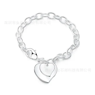 Silver Double Heart Bracelet for Women
