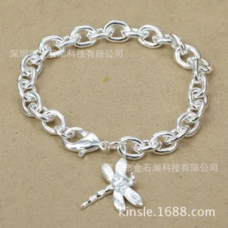Silver Dragonfly Bracelet for Women with Zircon Diamond Accents