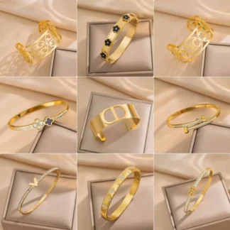 Gold Toned Bracelets with Diamond Accents for Women
