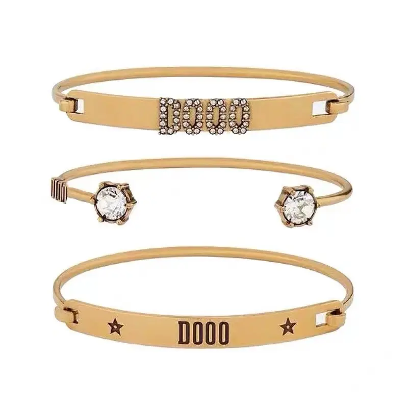 Gold Brass Open Bracelet with Sparkling Accents - Image 2