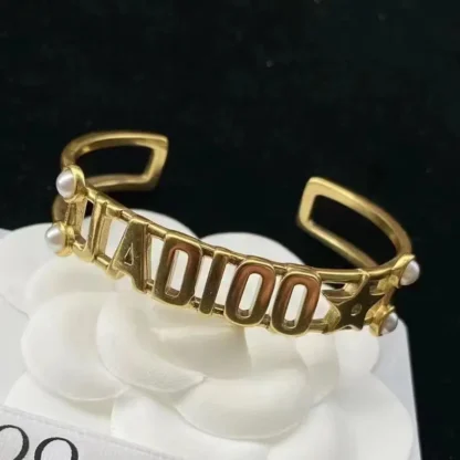 Gold Brass Open Bracelet with Sparkling Accents