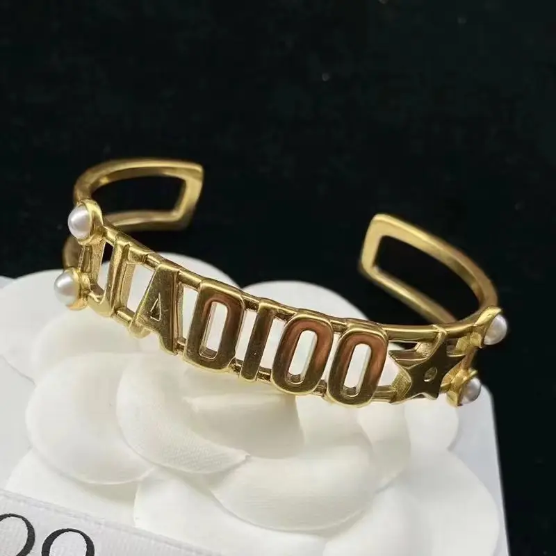 Gold Brass Open Bracelet with Sparkling Accents - Image 4