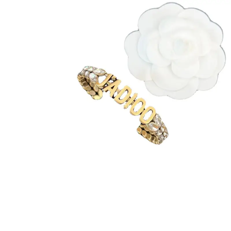 Gold Brass Open Bracelet with Sparkling Accents - Image 5