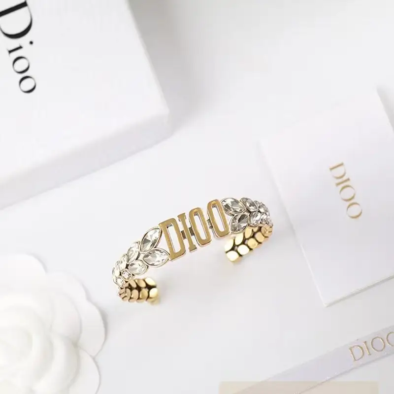 Gold Brass Open Bracelet with Sparkling Accents - Image 6
