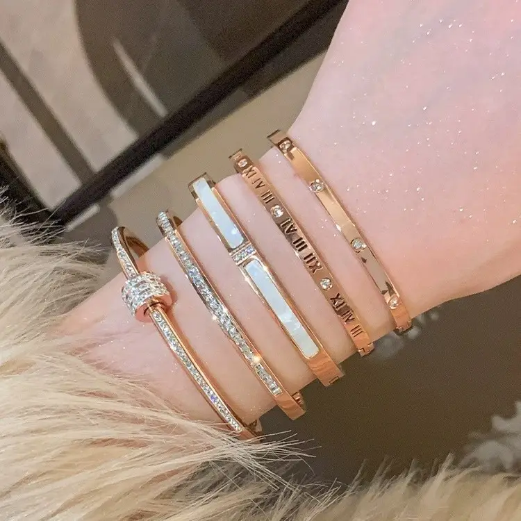 Rose Gold Zircon Bracelets Set of 5 Lightweight Elegant Accessories - Image 2