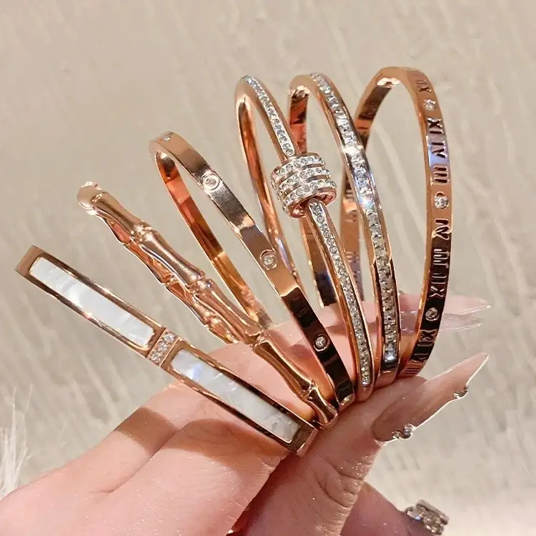 Rose Gold Zircon Bracelets Set of 5 Lightweight Elegant Accessories - Image 3