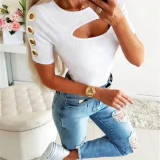 White Buttoned Crop Top for Women Summer Casual Wear