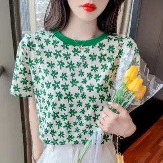 Women Loose Sleeveless T-Shirt Green Summer School Style