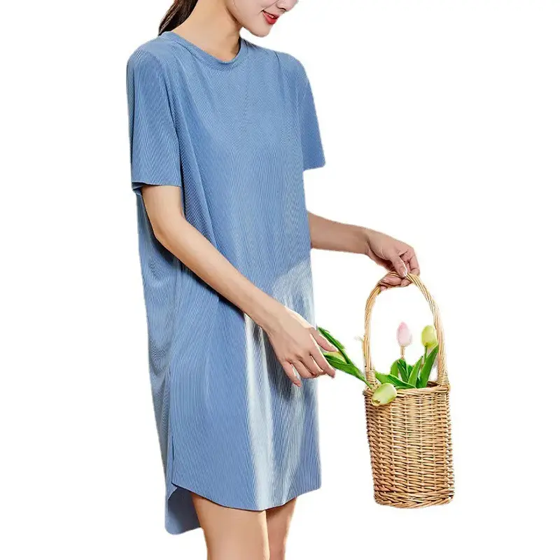 Women Ice Silk Loose Sleep Dress Gray Summer - Image 5