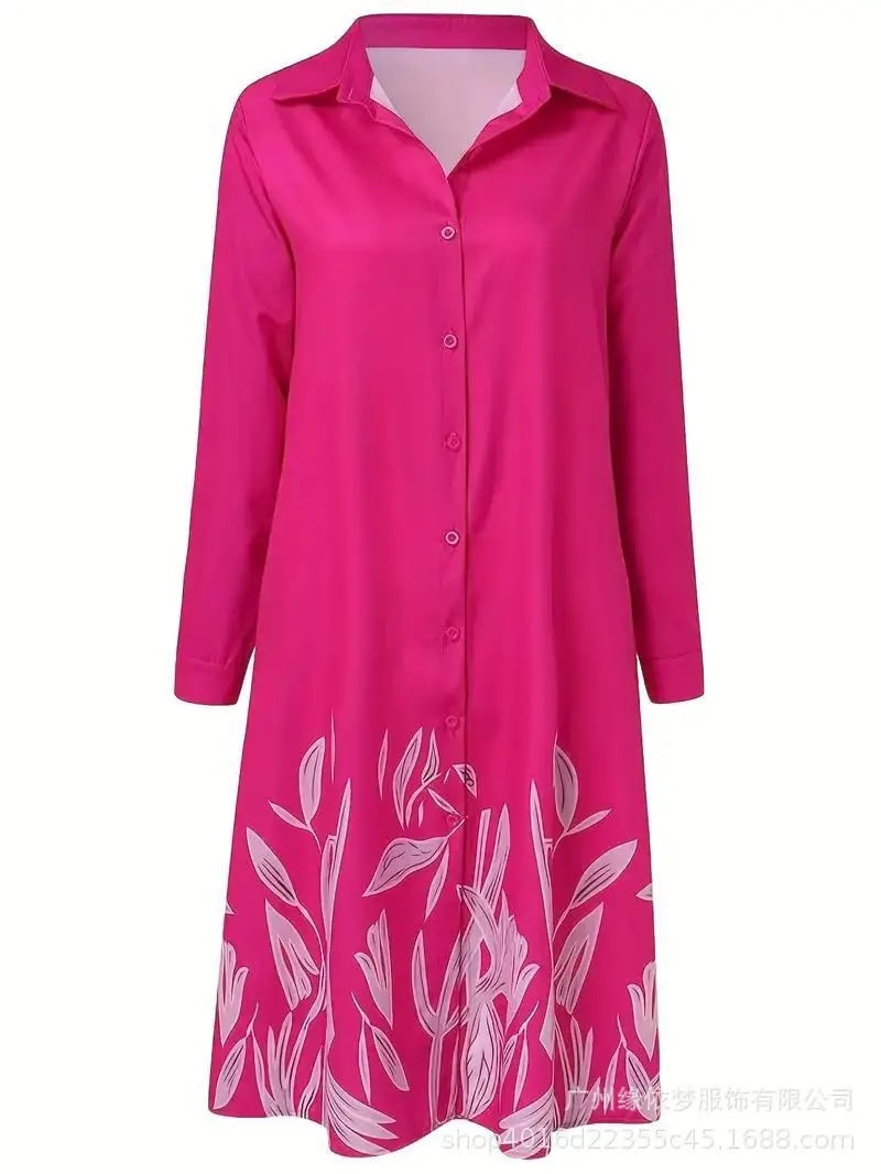 Women Printed Cardigan Dress S-red Plant Flower High Quality - Image 5