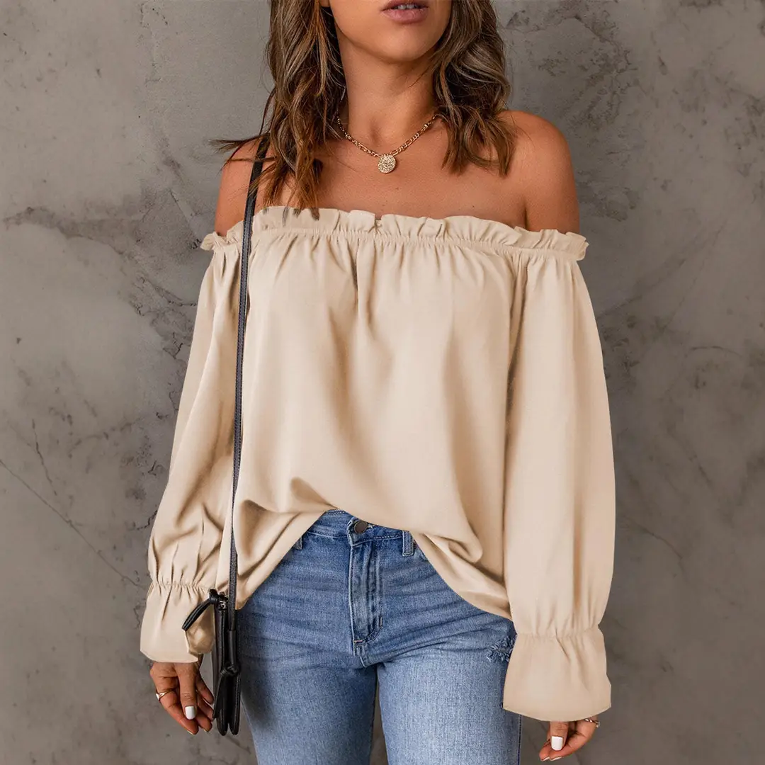 Women Off-Shoulder Chiffon Blouse Solid Color Long Sleeve - Image 4