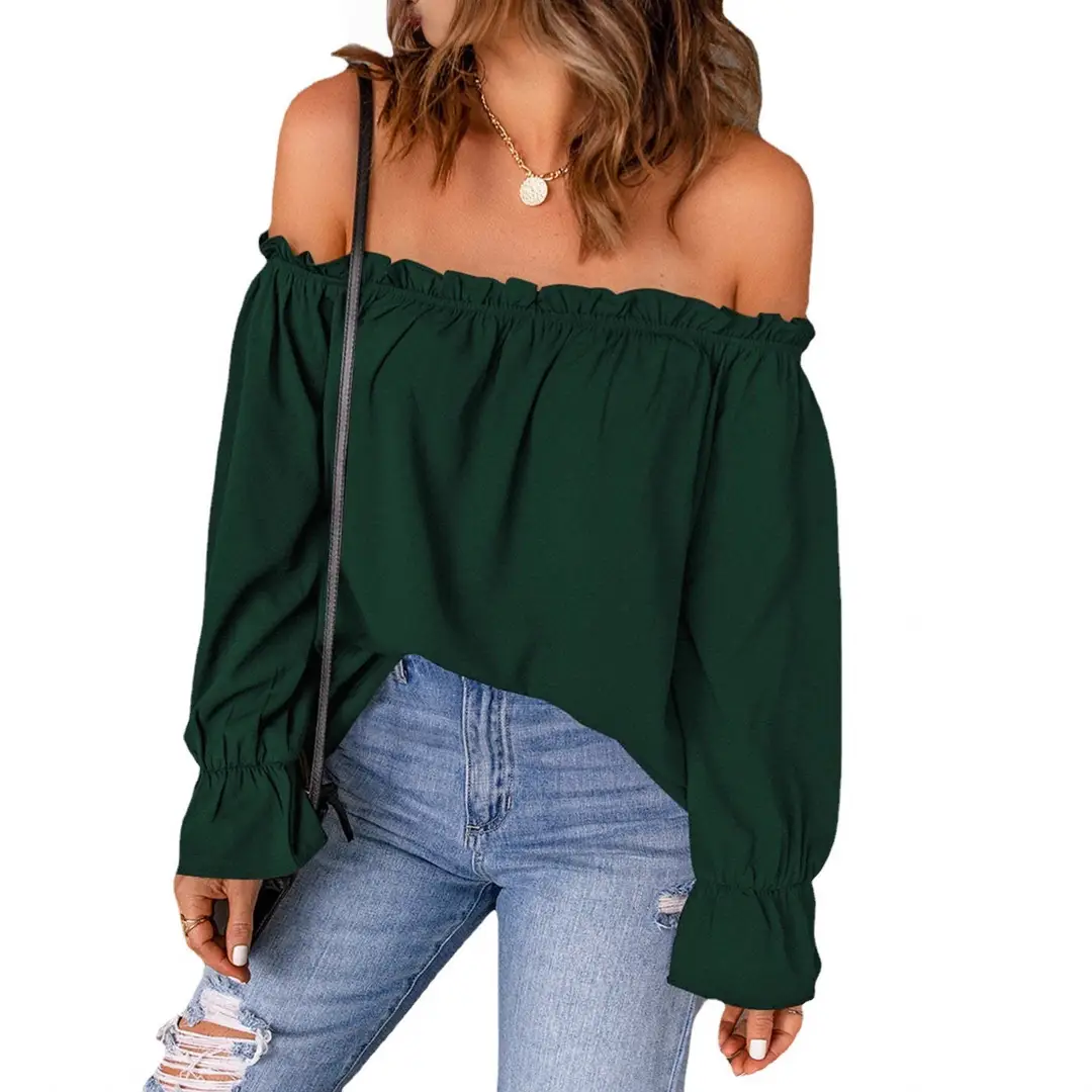 Women Off-Shoulder Chiffon Blouse Solid Color Long Sleeve - Image 5