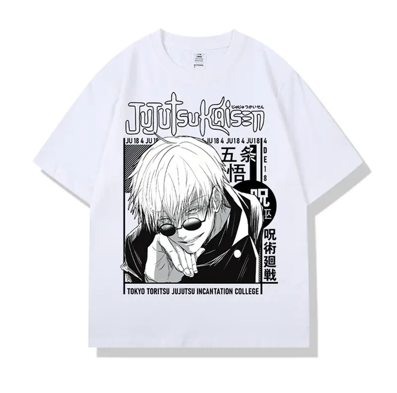 White Anime Print T-Shirt for Men Short Sleeve High Quality - Image 2