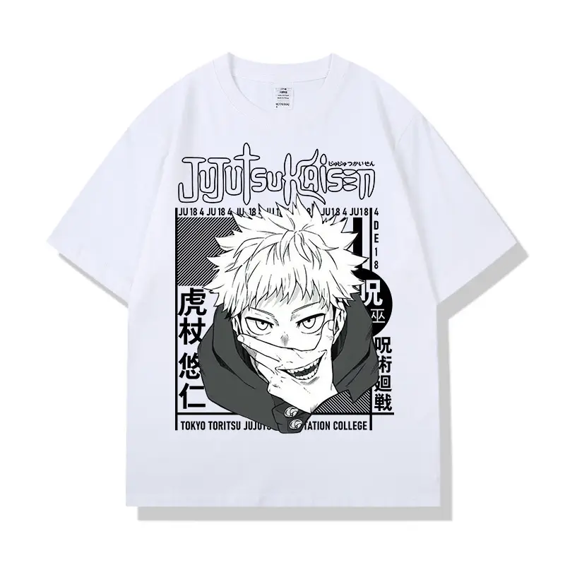 White Anime Print T-Shirt for Men Short Sleeve High Quality - Image 4