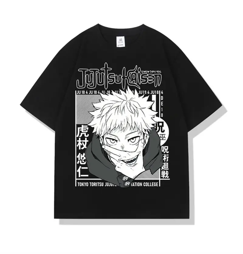 White Anime Print T-Shirt for Men Short Sleeve High Quality - Image 5