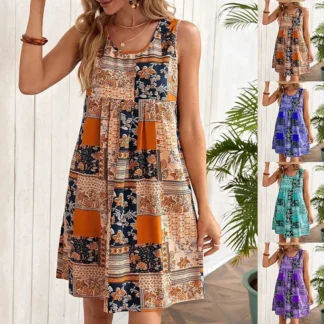 Trendy Printed Women's Summer Dress S-Orange