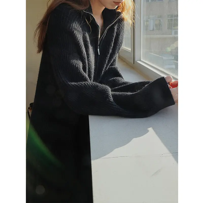 Women Knitted Half-Zip Sweater Dress Creamy White Loose Fit Winter - Image 4