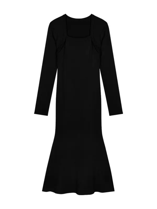 Women's Winter Long Sleeve Slim Fit Fishtail Skirt Dark Gray - Image 5