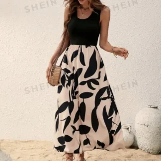 Summer Printed Women's Dress Contrast Color High Quality