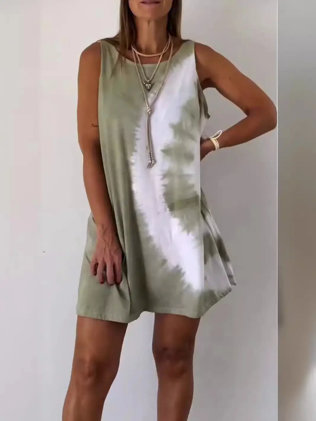 Women Tie-Dye Sleeveless Vacation Dress Summer S-Blue White New - Image 4