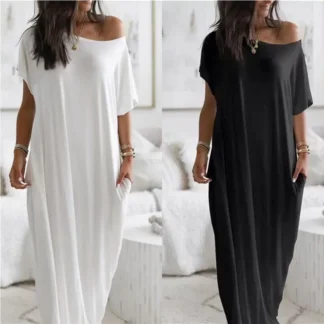 Women Solid Color Summer Casual Dress White Short Sleeve