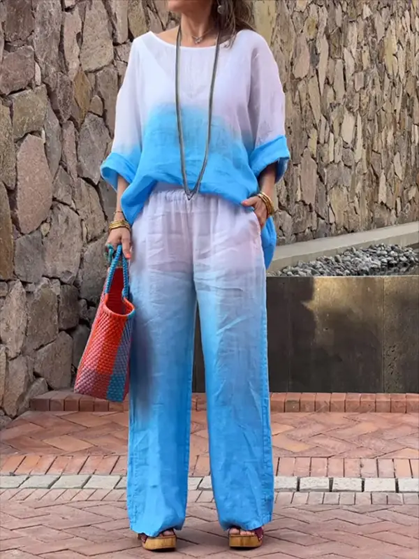 Gradient Black Wide Leg Pants Set for Women - Image 2