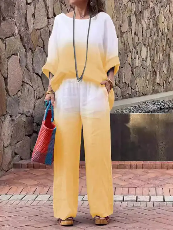 Gradient Black Wide Leg Pants Set for Women - Image 3