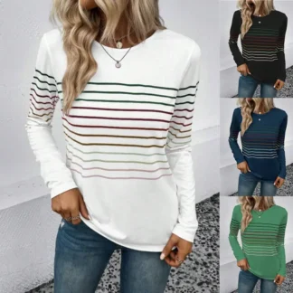 Women Striped Long Sleeve T-Shirt Winter Stylish Multi Color