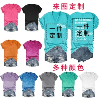 Women V-Neck Printed T-Shirt Summer Casual Multi Color