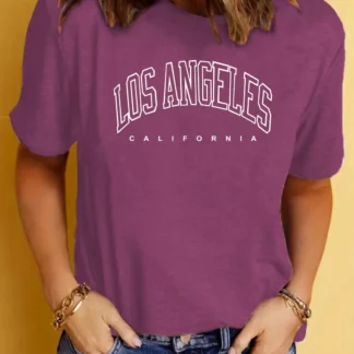 Women Purple Los Angeles T-Shirt Casual Summer