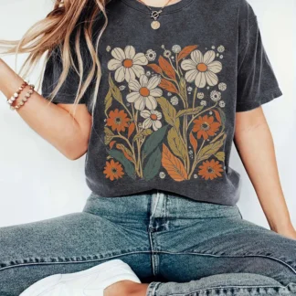 Women Floral Print T-Shirt Summer Casual White