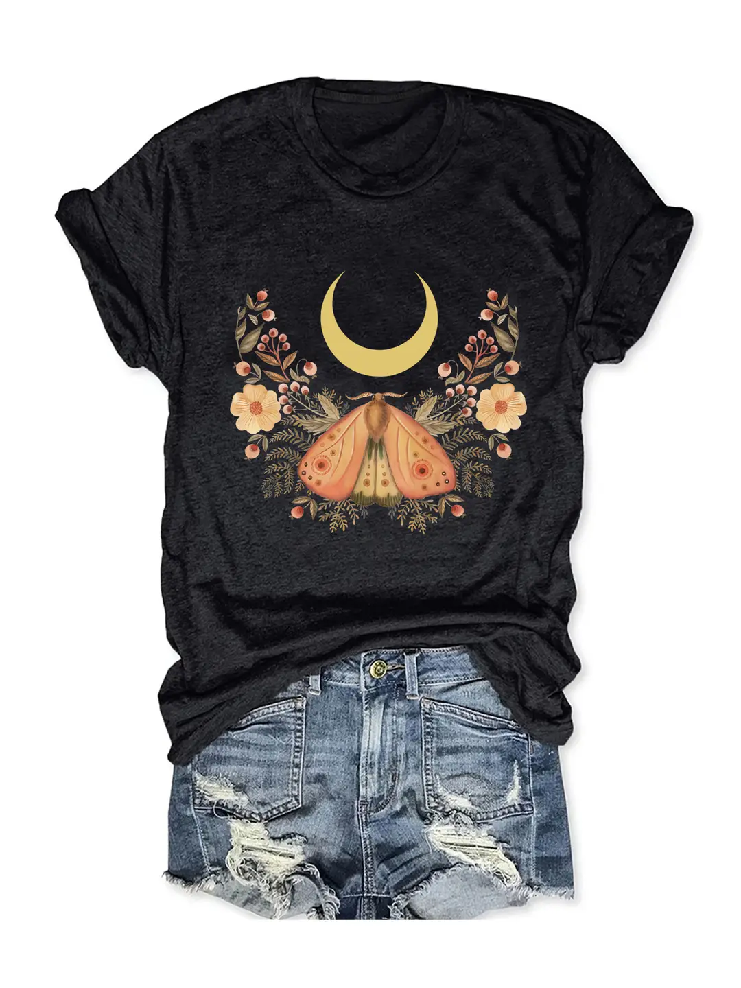 Women Purple Butterfly Moon Print T-Shirt Summer Casual - Image 3