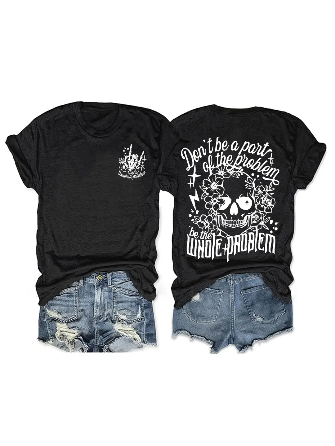 Women Royal Blue Skull Print T-Shirt Casual Summer Wear - Image 2