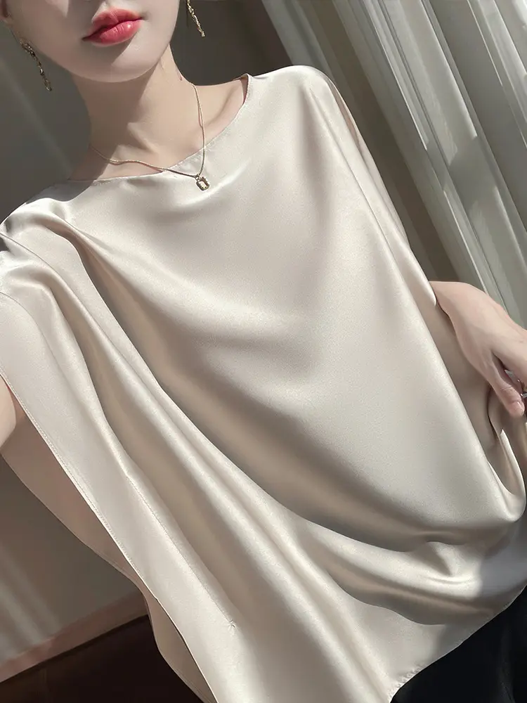 Women Silk Dolman Top Solid Brown Summer Casual - Image 2