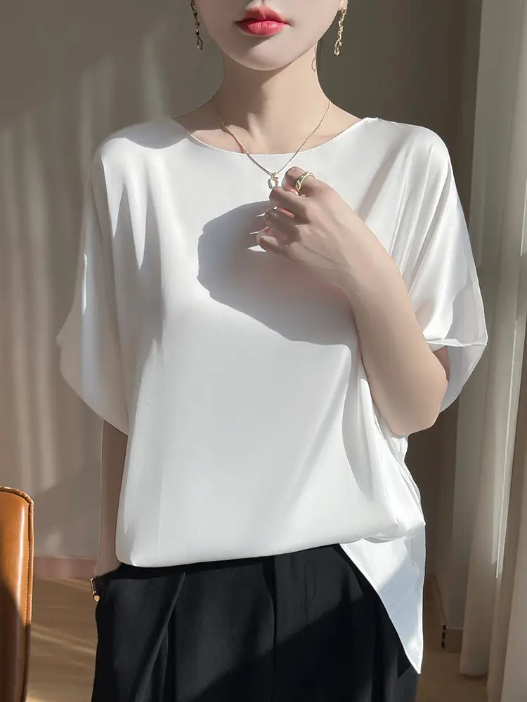 Women Silk Dolman Top Solid Brown Summer Casual - Image 4