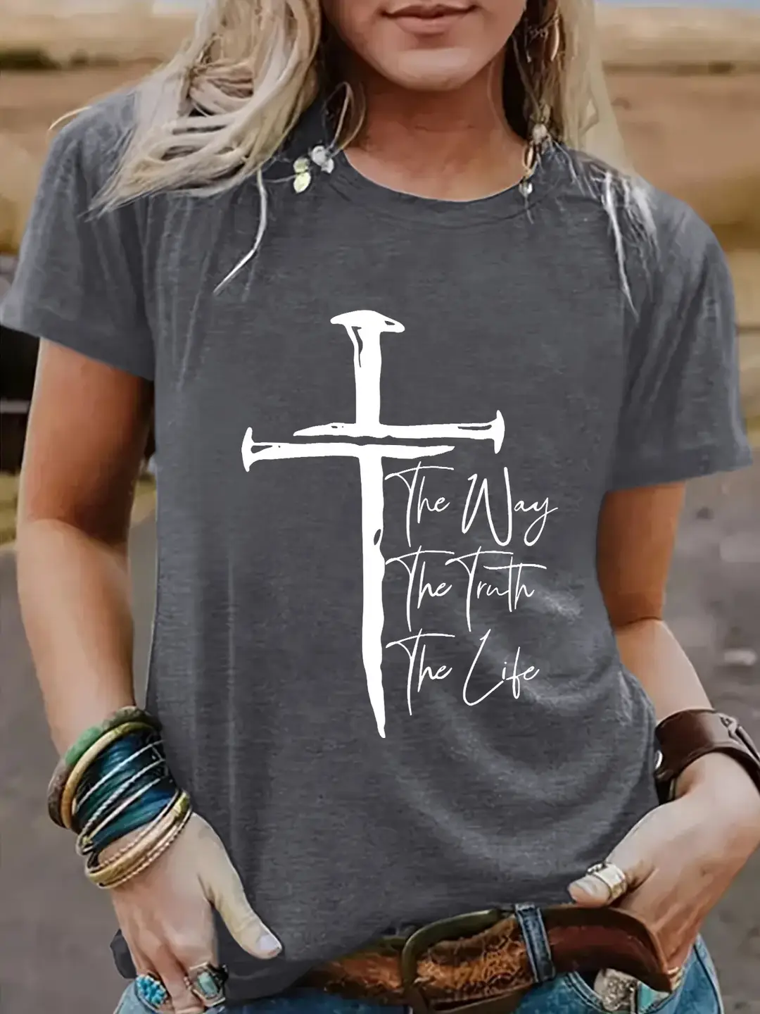 Women Black Cross T-Shirt Summer Casual Short Sleeve - Image 4