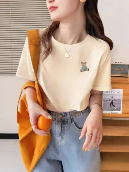 Women White Printed Loose Fit Korean T-Shirt