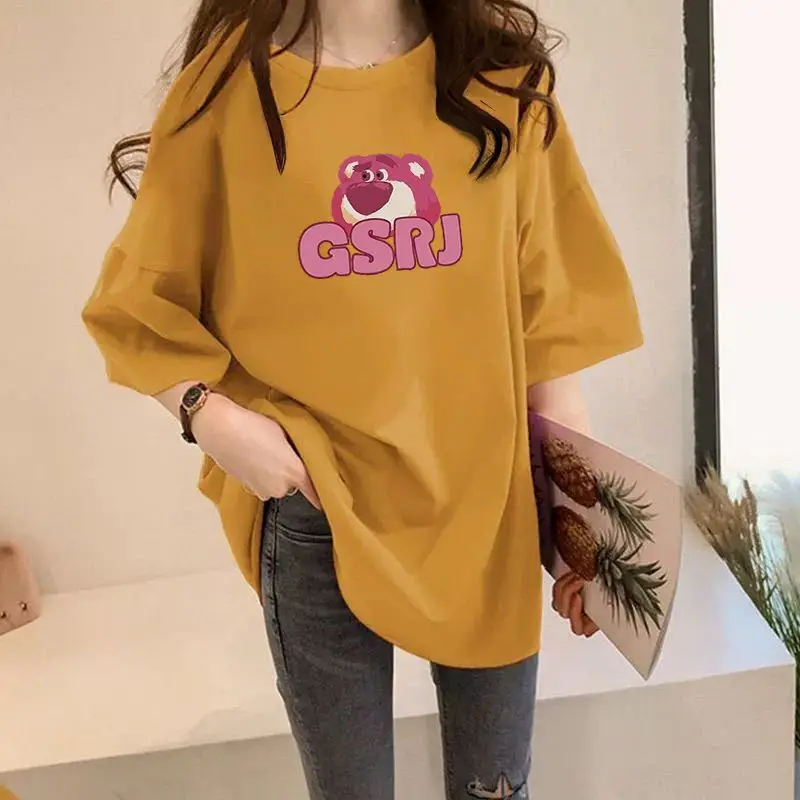 Women Plus Size Loose Graphic T-Shirt Summer Casual Pink Bear Print - Image 4