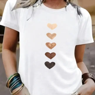 Women Plus Size Heart Print T-Shirt Loose Fit