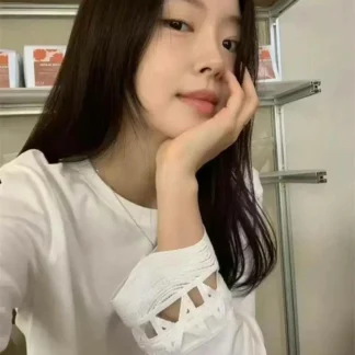 Women Long Sleeve Hollow Out T-Shirt White Loose Autumn