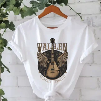 Women Cotton Guitar Wings T-Shirt Summer White